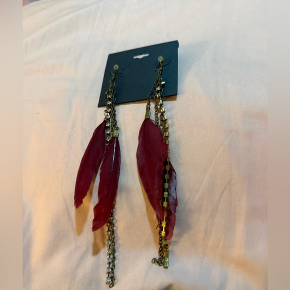 Red Feather Earrings NWT